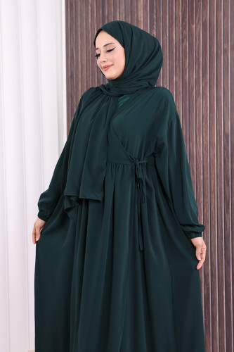 Şallı Kruvaze Namaz Elbisesi  6027 Zümrüt - 8