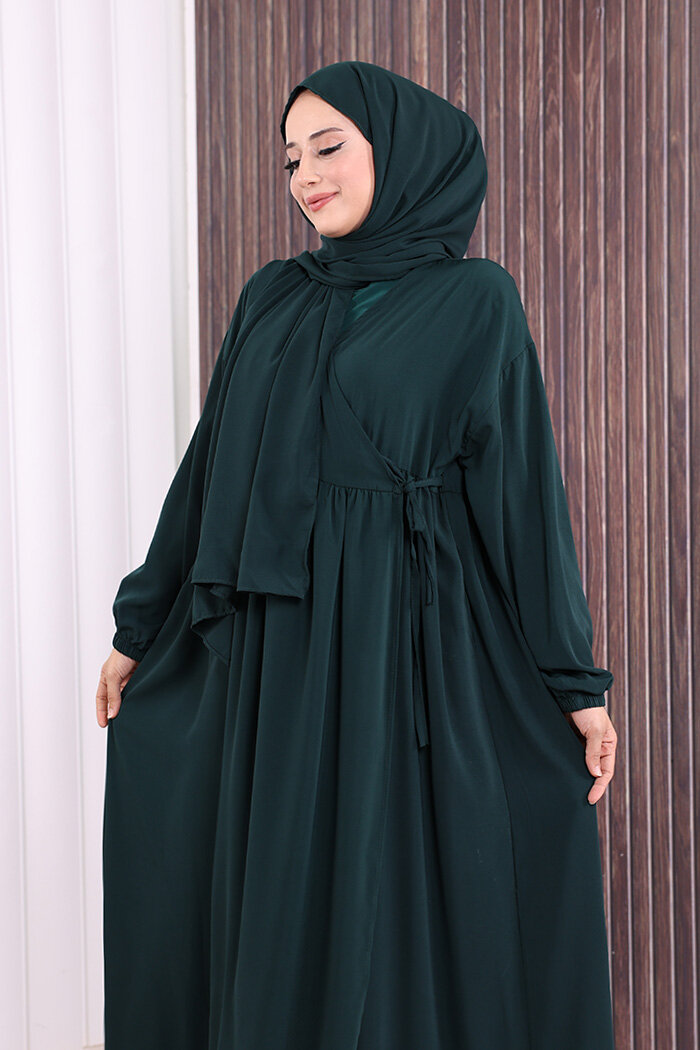 Şallı Kruvaze Namaz Elbisesi  6027 Zümrüt - 8