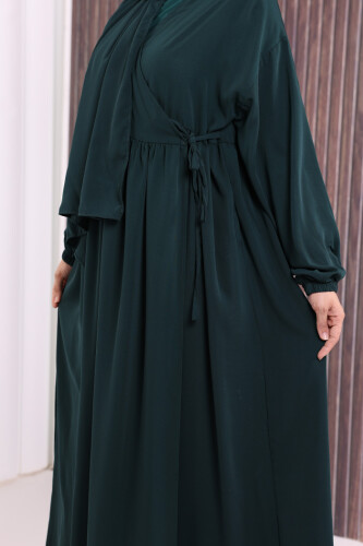 Şallı Kruvaze Namaz Elbisesi  6027 Zümrüt - 9