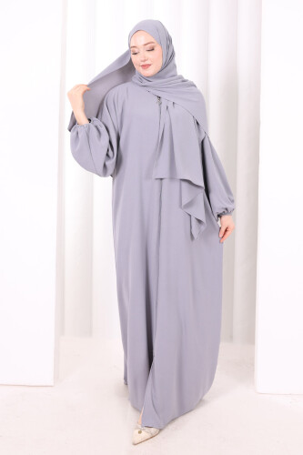 Şallı Namaz Elbisesi 3857 Gri 