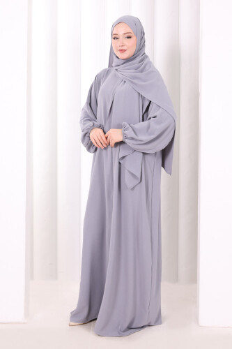 Şallı Namaz Elbisesi 3857 Gri - 4