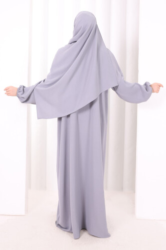 Şallı Namaz Elbisesi 3857 Gri - 5