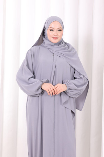 Şallı Namaz Elbisesi 3857 Gri - 6