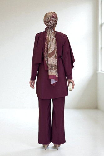 Sedef Kumaş Tunik Pantolon İkili Takım 8693 Bordo - 2