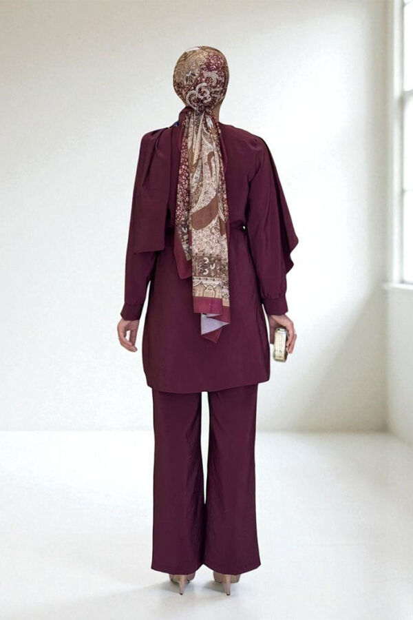 Sedef Kumaş Tunik Pantolon İkili Takım 8693 Bordo - 2