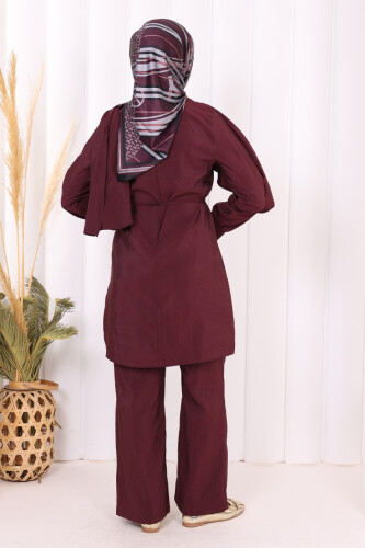 Sedef Kumaş Tunik Pantolon İkili Takım 8693 Bordo - 3