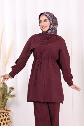 Sedef Kumaş Tunik Pantolon İkili Takım 8693 Bordo - 4
