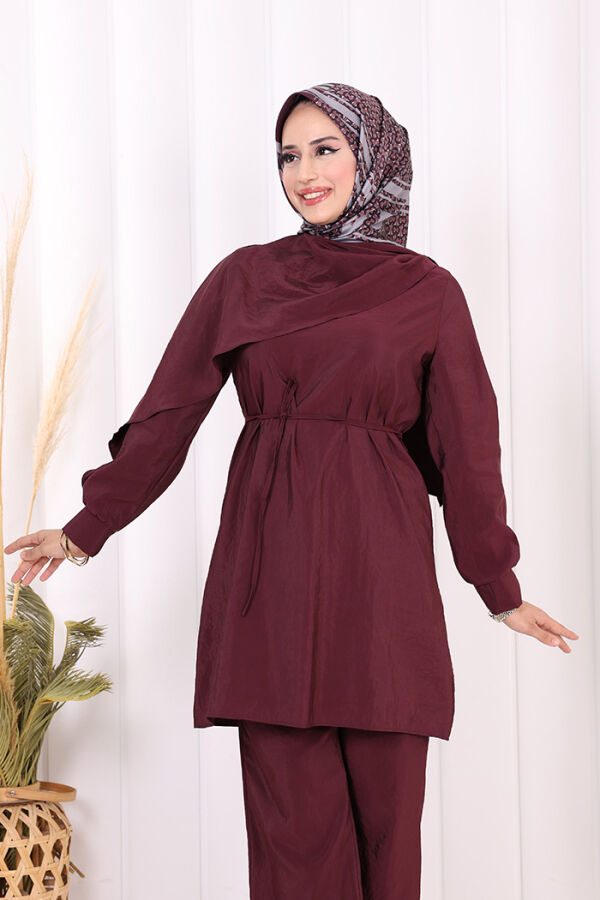 Sedef Kumaş Tunik Pantolon İkili Takım 8693 Bordo - 4