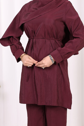 Sedef Kumaş Tunik Pantolon İkili Takım 8693 Bordo - 5