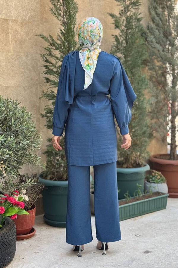 Sedef Kumaş Tunik Pantolon İkili Takım 8693 İndigo - 2
