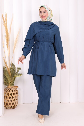 Sedef Kumaş Tunik Pantolon İkili Takım 8693 İndigo - 2