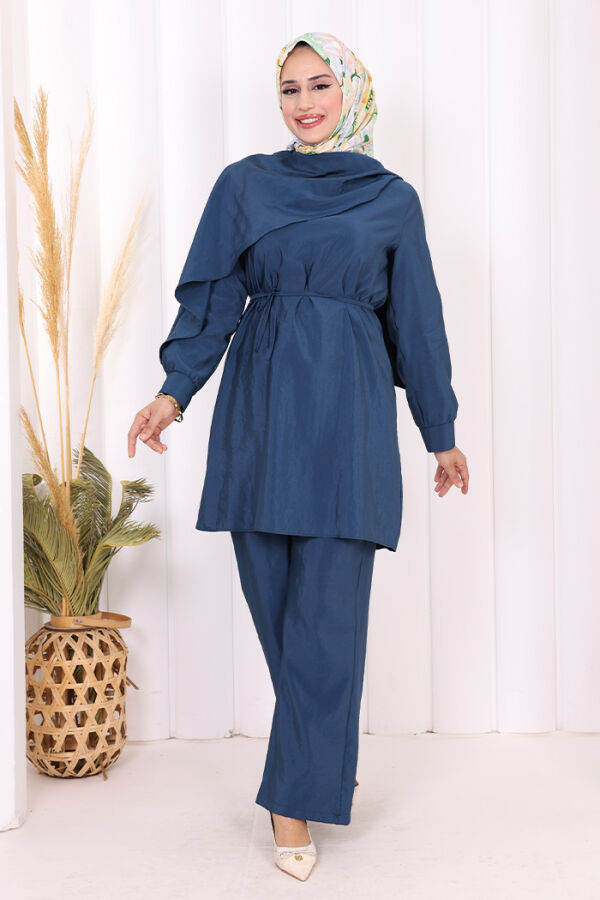 Sedef Kumaş Tunik Pantolon İkili Takım 8693 İndigo - 2