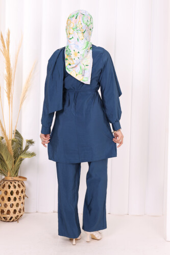 Sedef Kumaş Tunik Pantolon İkili Takım 8693 İndigo - 4