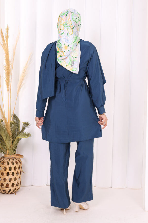 Sedef Kumaş Tunik Pantolon İkili Takım 8693 İndigo - 4