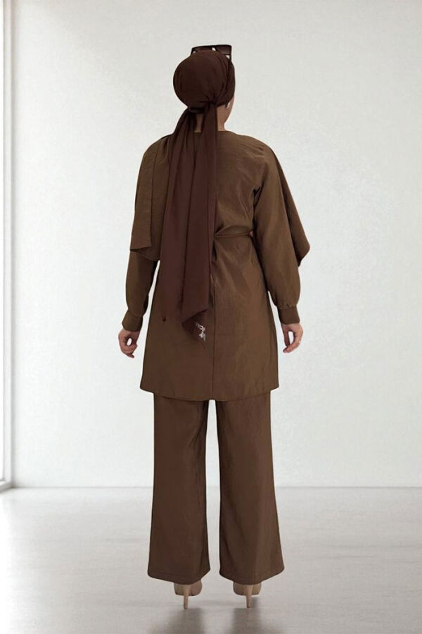 Sedef Kumaş Tunik Pantolon İkili Takım 8693 Kahverengi - 2