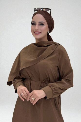 Sedef Kumaş Tunik Pantolon İkili Takım 8693 Kahverengi - 4