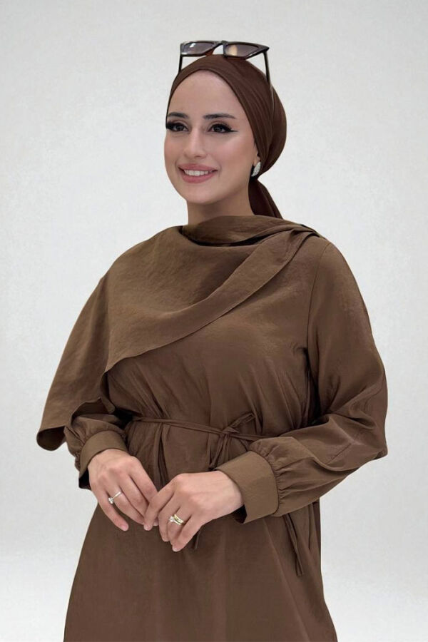Sedef Kumaş Tunik Pantolon İkili Takım 8693 Kahverengi - 4
