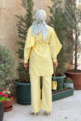 Sedef Kumaş Tunik Pantolon İkili Takım 8693 Sarı - 2