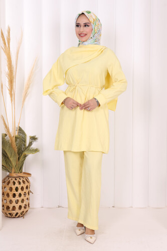 Sedef Kumaş Tunik Pantolon İkili Takım 8693 Sarı 