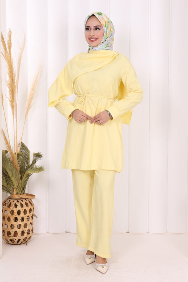 Sedef Kumaş Tunik Pantolon İkili Takım 8693 Sarı - 1