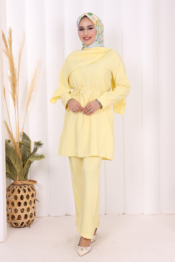 Sedef Kumaş Tunik Pantolon İkili Takım 8693 Sarı - 2