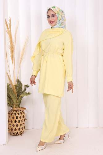 Sedef Kumaş Tunik Pantolon İkili Takım 8693 Sarı - 3