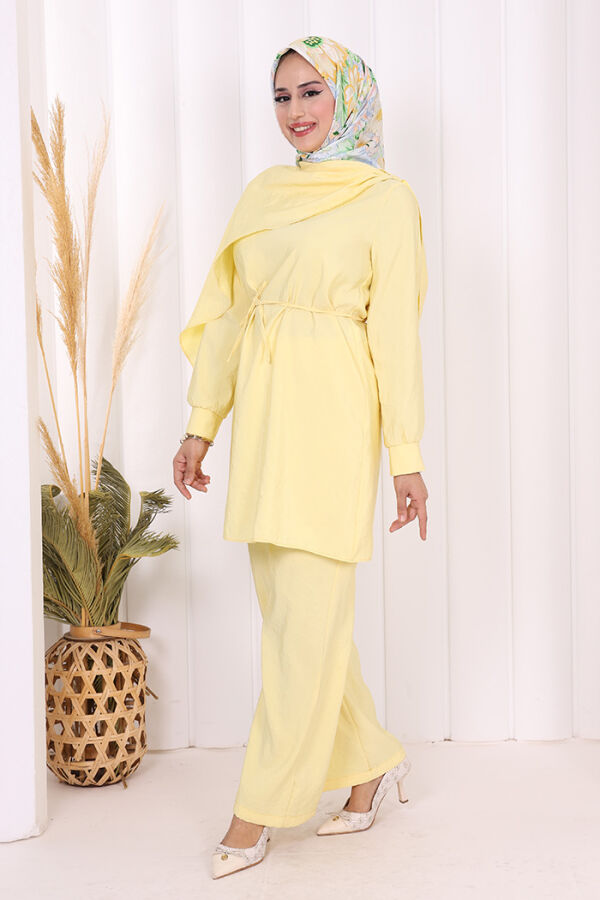 Sedef Kumaş Tunik Pantolon İkili Takım 8693 Sarı - 3