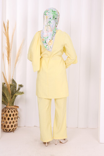 Sedef Kumaş Tunik Pantolon İkili Takım 8693 Sarı - 4