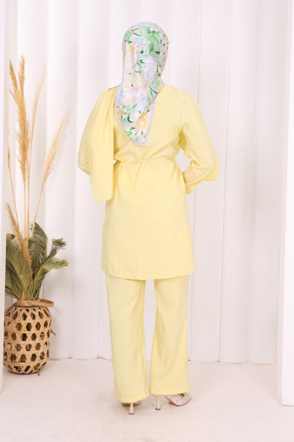 Sedef Kumaş Tunik Pantolon İkili Takım 8693 Sarı - 4