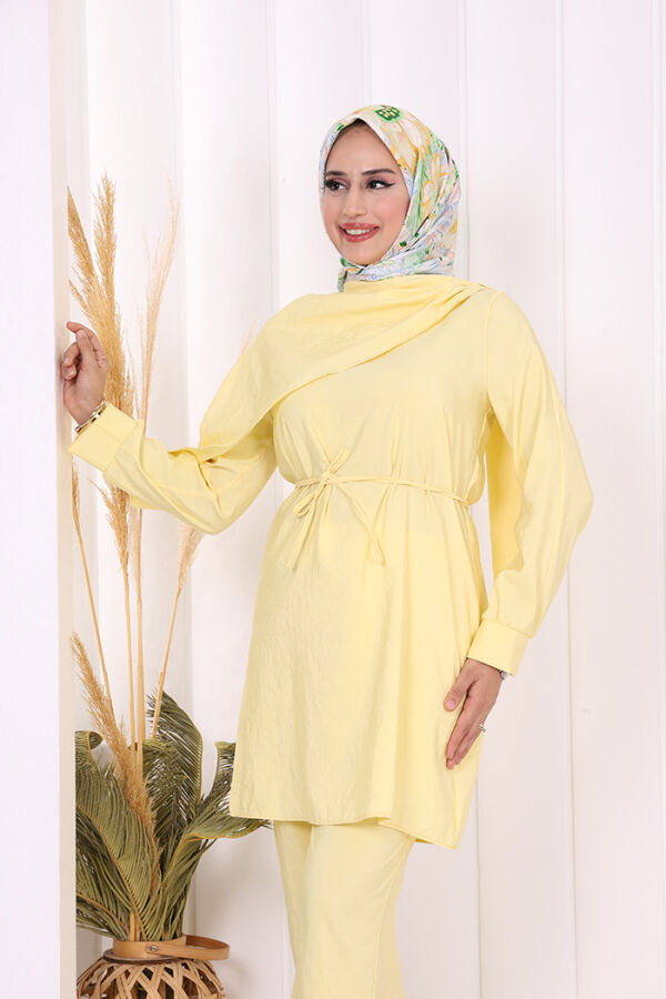 Sedef Kumaş Tunik Pantolon İkili Takım 8693 Sarı - 5