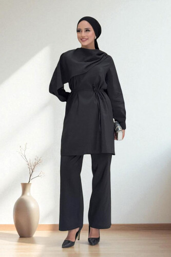 Sedef Kumaş Tunik Pantolon İkili Takım 8693 Siyah 