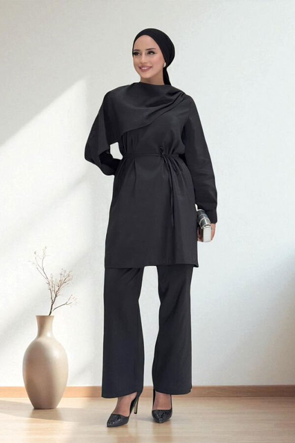 Sedef Kumaş Tunik Pantolon İkili Takım 8693 Siyah - 1