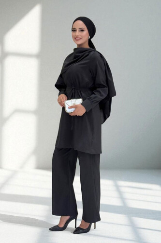 Sedef Kumaş Tunik Pantolon İkili Takım 8693 Siyah - 3