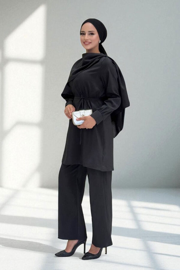 Sedef Kumaş Tunik Pantolon İkili Takım 8693 Siyah - 3