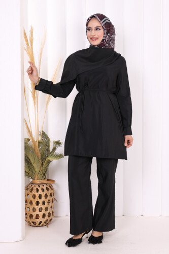 Sedef Kumaş Tunik Pantolon İkili Takım 8693 Siyah - 2