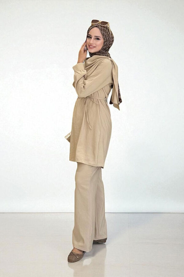 Sedef Kumaş Tunik Pantolon İkili Takım 8693 Vizon - 3