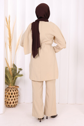 Sedef Kumaş Tunik Pantolon İkili Takım 8693 Vizon - 3
