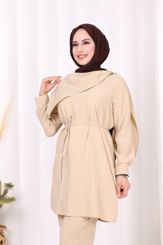 Sedef Kumaş Tunik Pantolon İkili Takım 8693 Vizon - 4