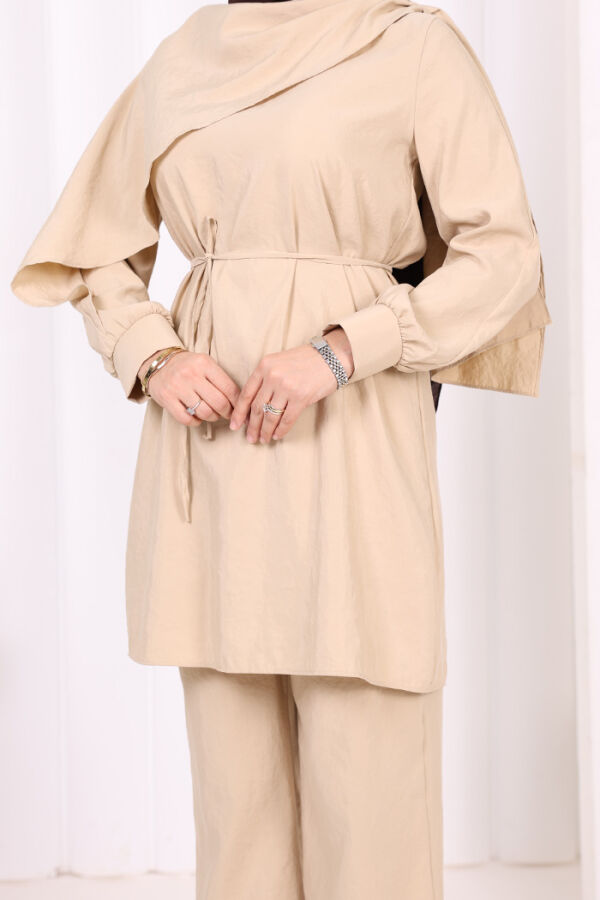 Sedef Kumaş Tunik Pantolon İkili Takım 8693 Vizon - 5