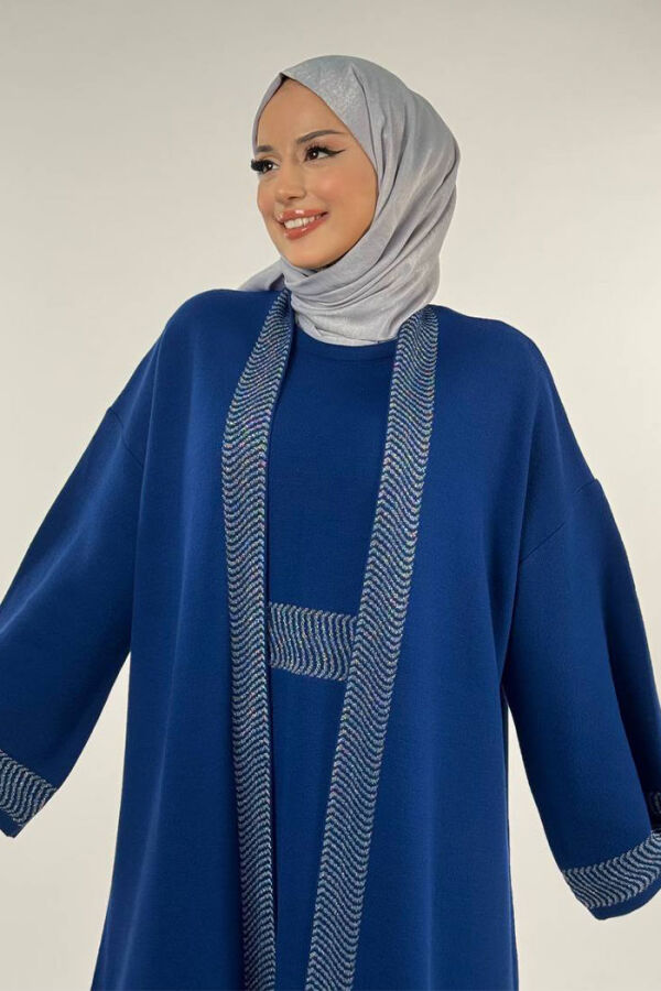 Şerit Desenli Elbise Hırka Takım 18311 Lacivert - 4