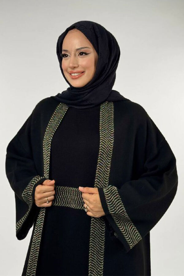Şerit Desenli Elbise Hırka Takım 18311 Siyah-Gold - 4