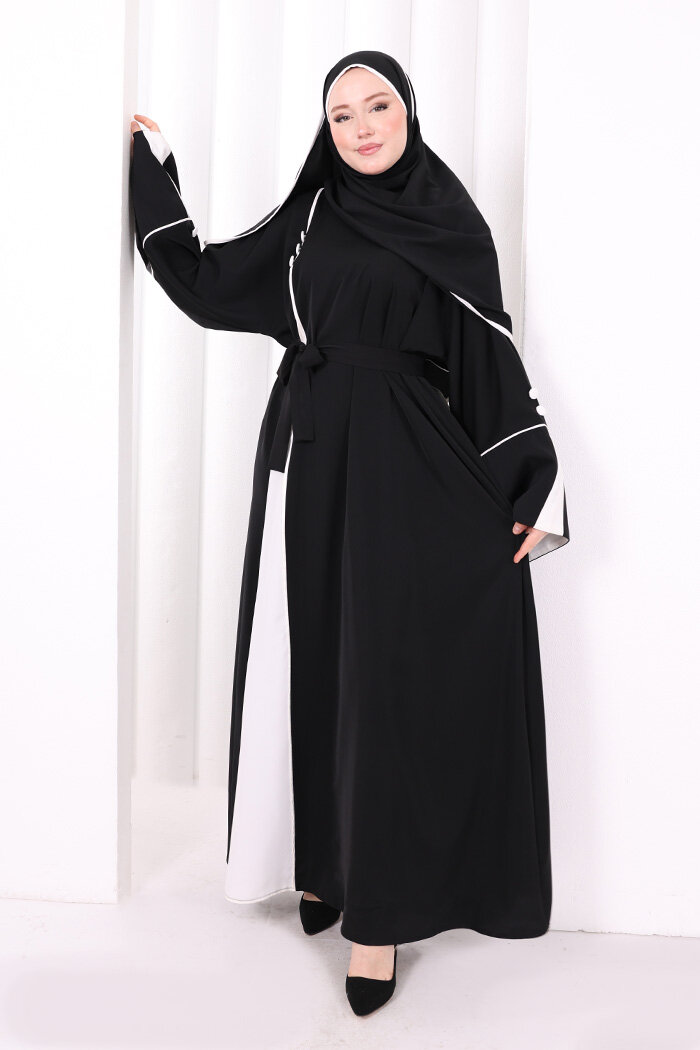 Şerit Düğme Detaylı Elbise 6098 Ekru - 2