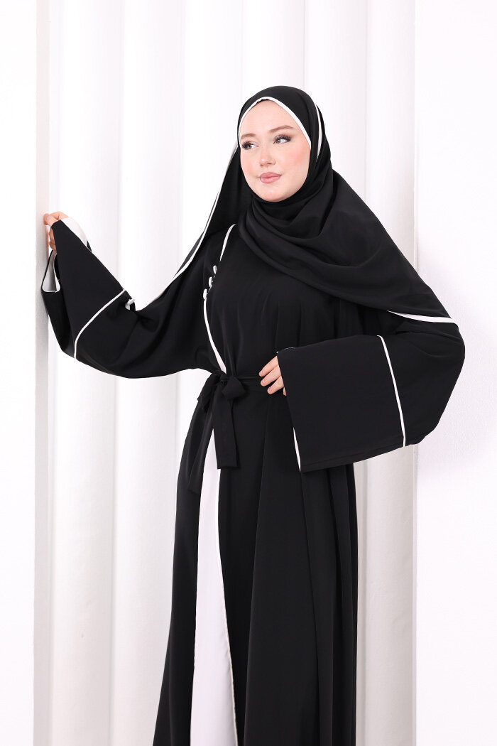 Şerit Düğme Detaylı Elbise 6098 Ekru - 5
