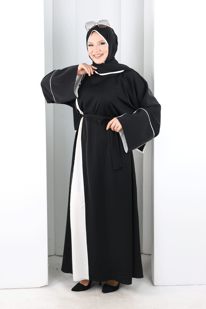 Şerit Düğme Detaylı Elbise 6098 Ekru - 1