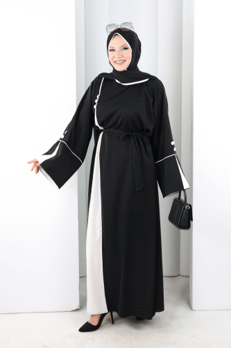 Şerit Düğme Detaylı Elbise 6098 Ekru - 3