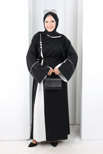 Şerit Düğme Detaylı Elbise 6098 Ekru - 5