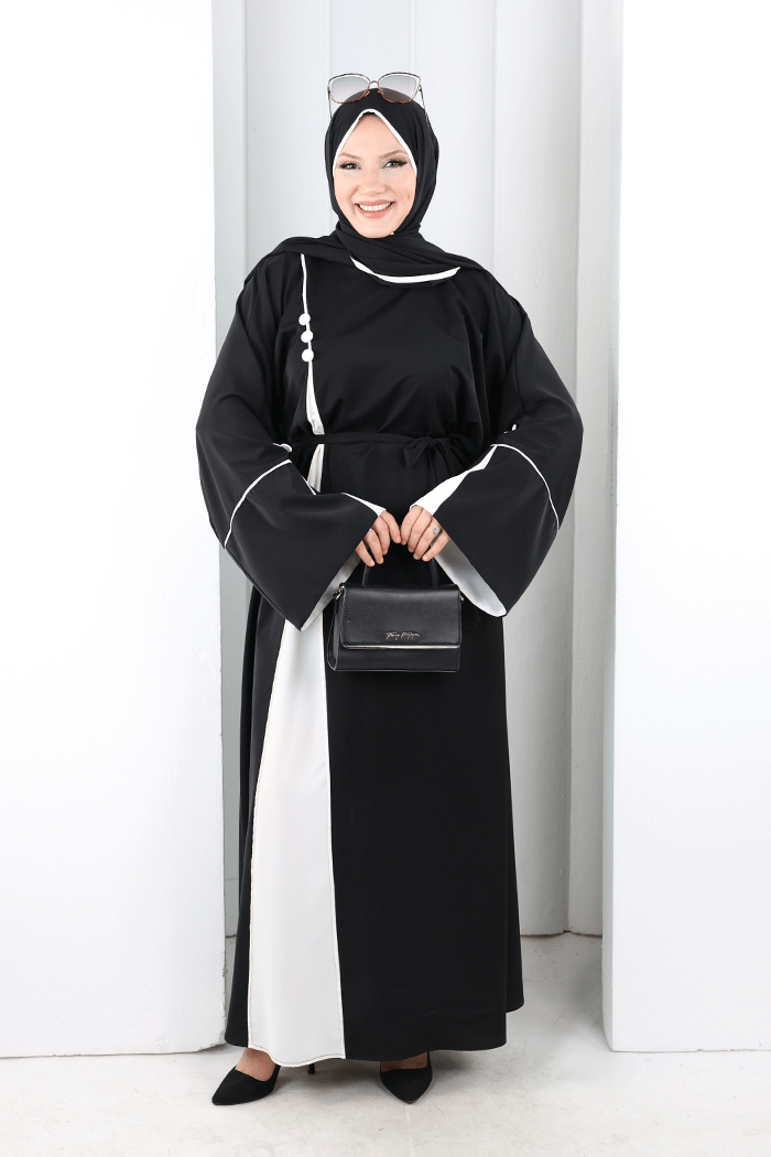 Şerit Düğme Detaylı Elbise 6098 Ekru - 5