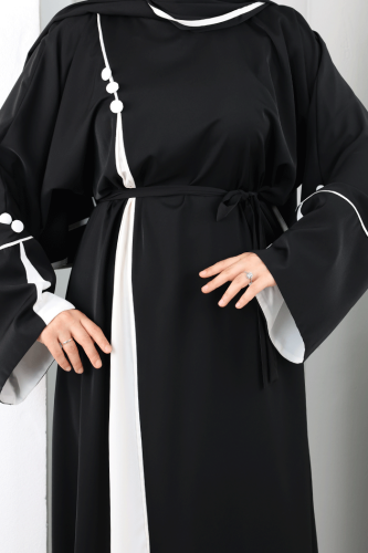 Şerit Düğme Detaylı Elbise 6098 Ekru - 7