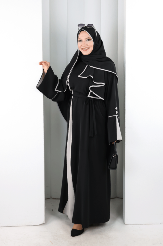 Şerit Düğme Detaylı Elbise 6098 Gri - 3