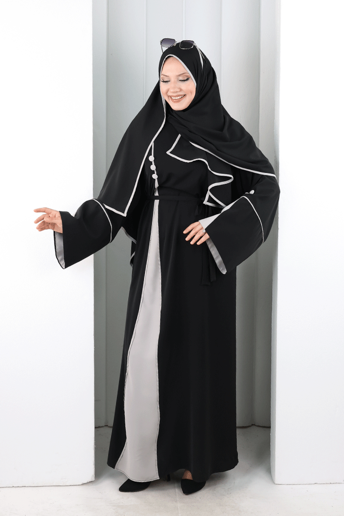 Şerit Düğme Detaylı Elbise 6098 Gri - 4
